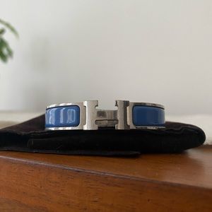 Hermès Clic H Bracelet, Petite, Blue and Silver